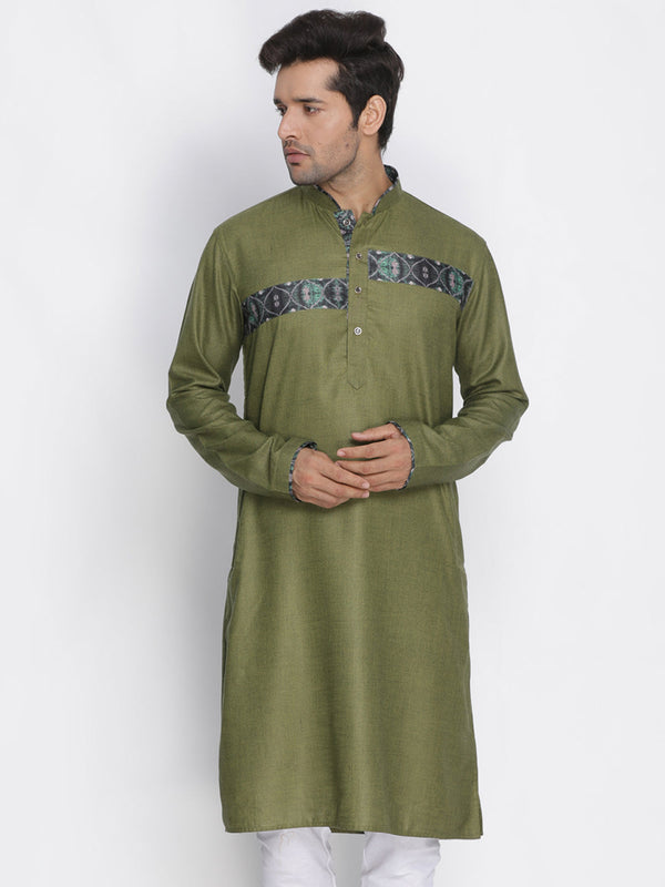 Jashvi Men's Green Cotton Blend Kurta