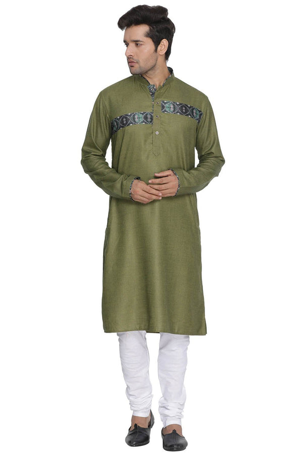 Jashvi Men's Green Cotton Blend Kurta and Pyjama Set