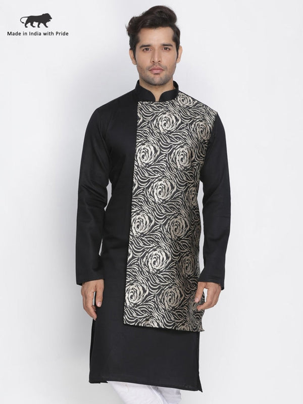 Jashvi Men's Black Cotton Blend Kurta