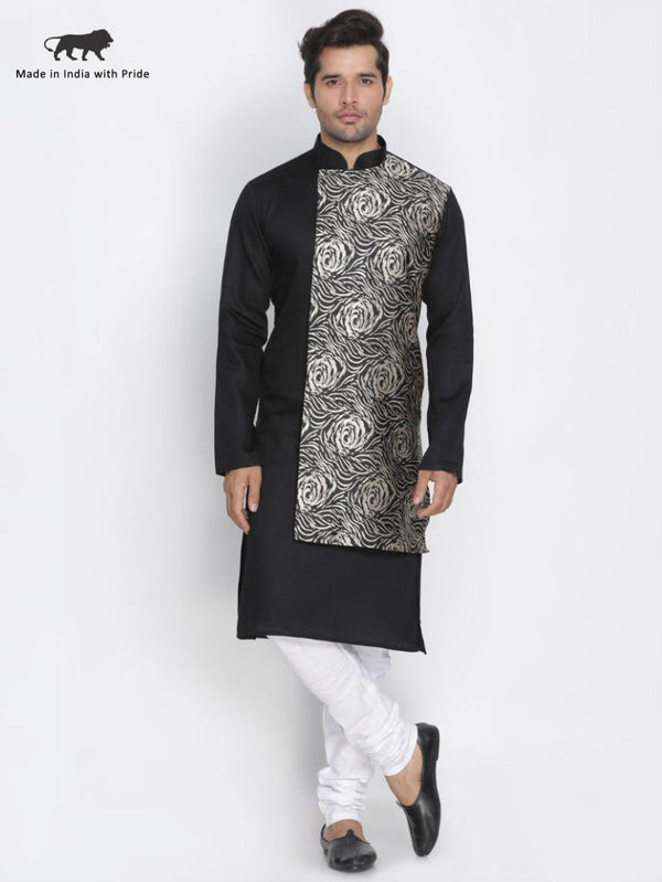 Jashvi Men's Black Cotton Blend Kurta and Pyjama Set