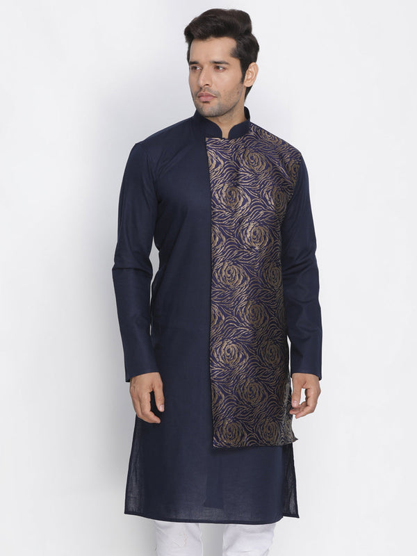 Jashvi Men's Blue Color  Cotton Blend Kurta