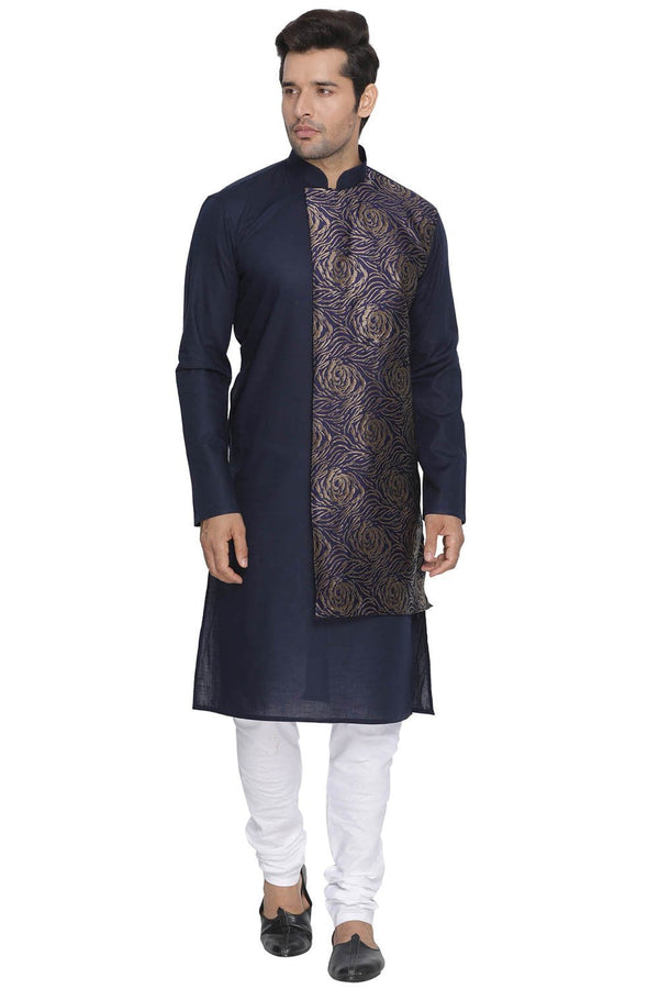 Jashvi Men's Blue Cotton Blend Kurta and Pyjama Set