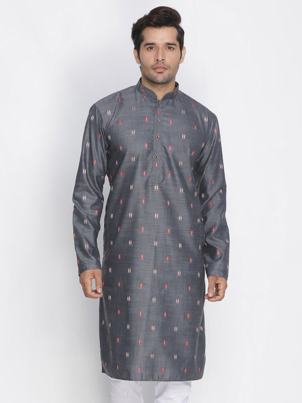 Jashvi Men's Grey Cotton Blend Kurta