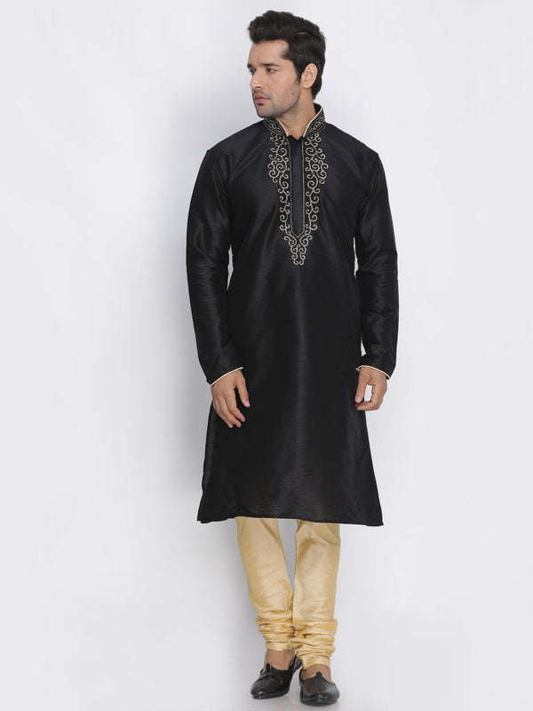 Jashvi Men's Black Cotton Silk Blend Kurta and Pyjama Set