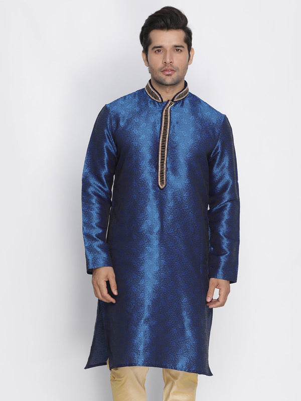 Jashvi Men's Blue Cotton Silk Blend Kurta