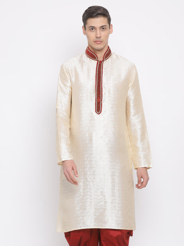 Jashvi Men's Gold Cotton Silk Blend Kurta