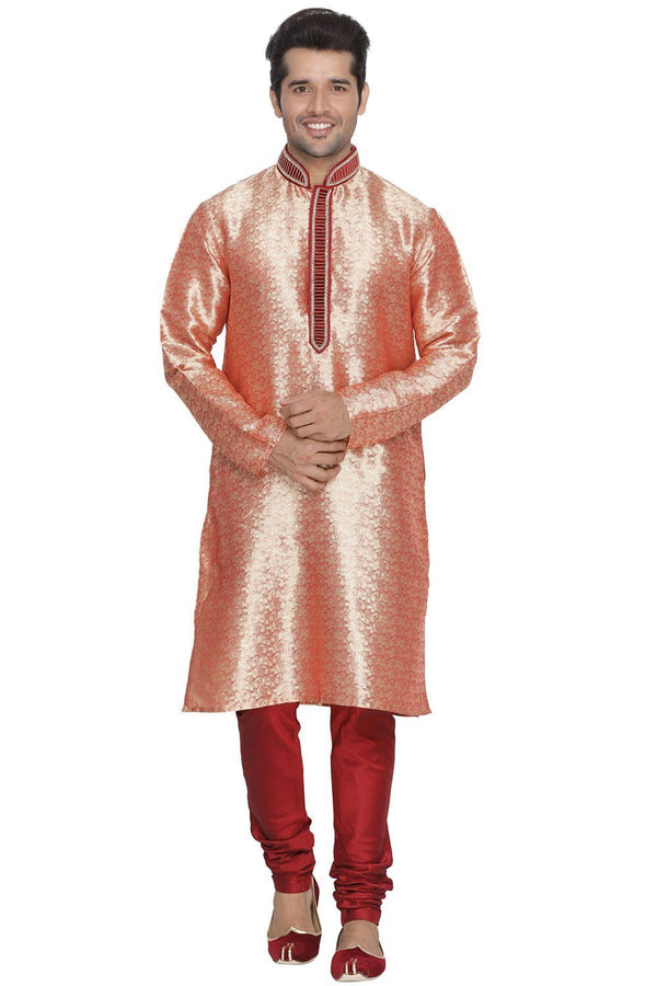 Jashvi Men's Pink Cotton Silk Blend Kurta and Pyjama Set