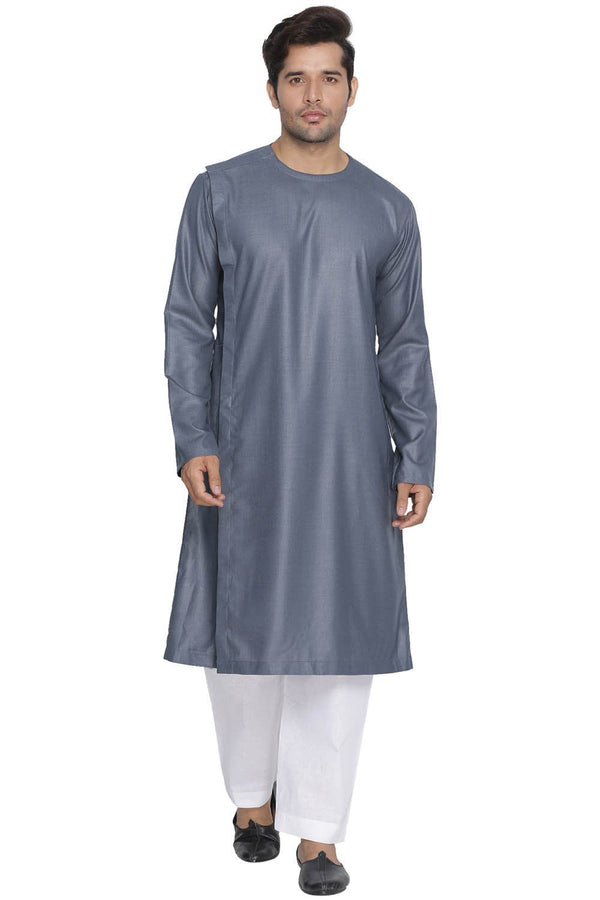 Jashvi Men's Grey Cotton Blend Kurta and Patiala Set