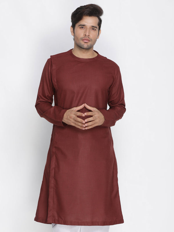 Jashvi Men's Maroon Cotton Blend Kurta