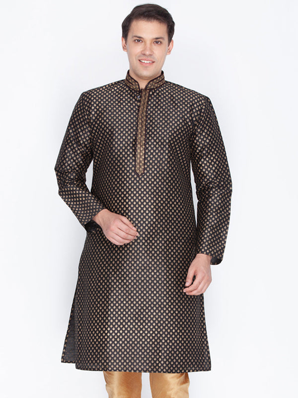 Jashvi Men's Black Cotton Silk Blend Kurta