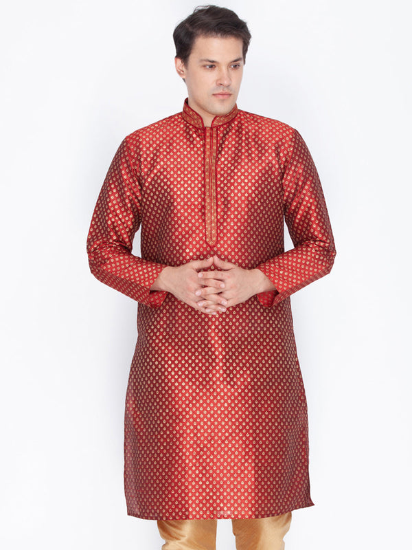 Jashvi Men's Maroon Cotton Silk Blend Kurta