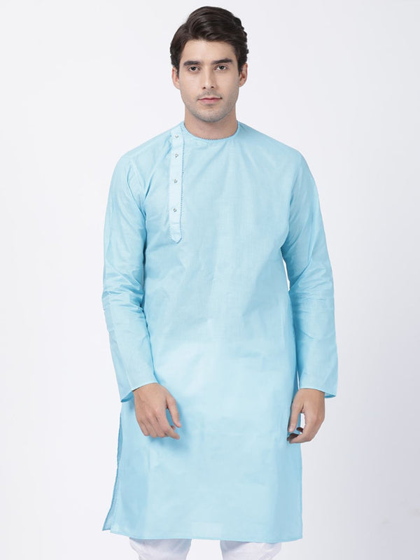 Men's Light Blue Cotton Blend Kurta - Vastramay