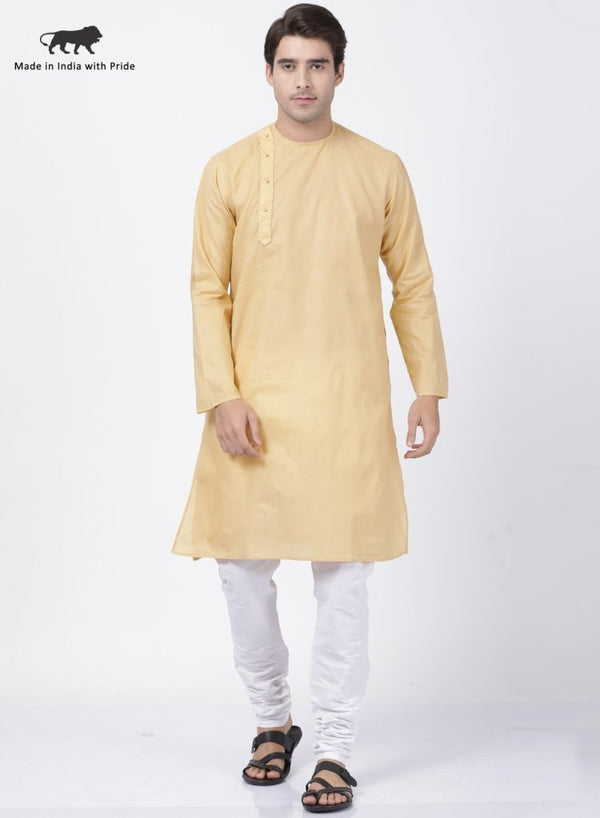 Men's Beige Cotton Blend Kurta and Pyjama Set - Vastramay