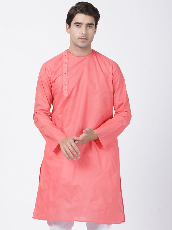 Men's Pink Cotton Blend Kurta - Vastramay