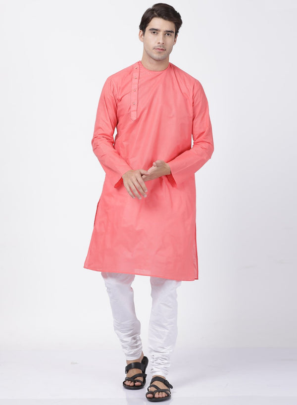 Men's Pink Cotton Blend Kurta and Pyjama Set - Vastramay