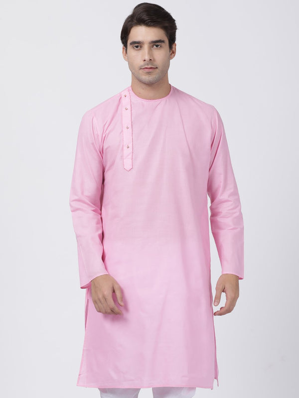 Men's Pink Cotton Blend Kurta - Vastramay