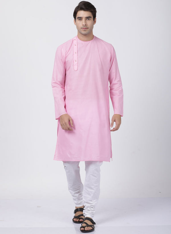 Men's Pink Cotton Blend Kurta and Pyjama Set - Vastramay