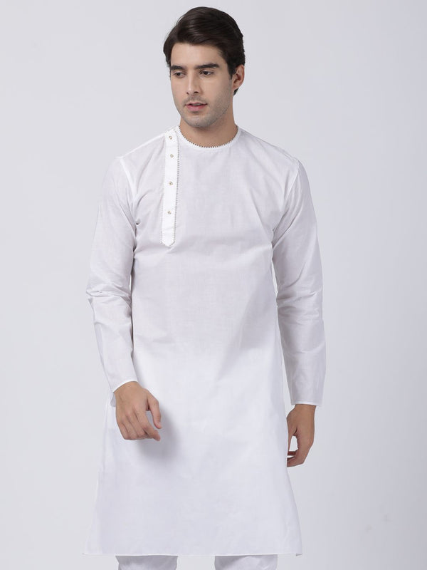 Men's White Cotton Blend Kurta - Vastramay