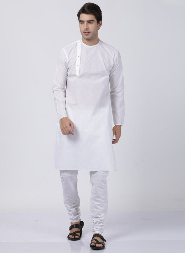 Men's White Cotton Blend Kurta and Pyjama Set - Vastramay