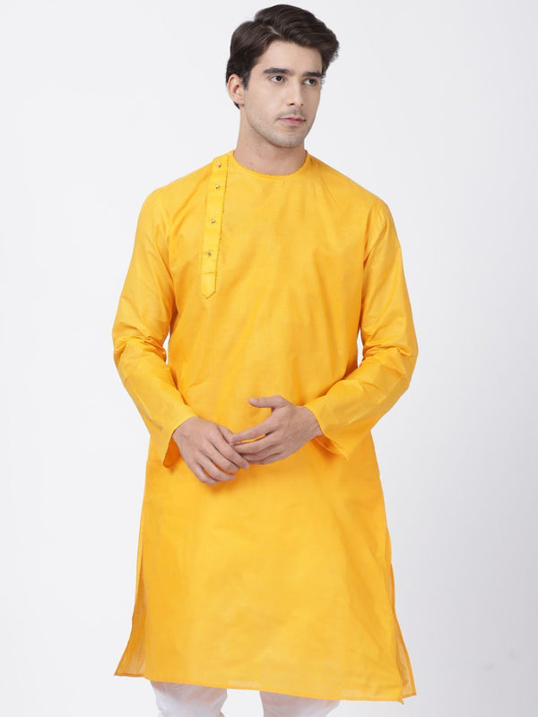 Men's Yellow Cotton Blend Kurta - Vastramay