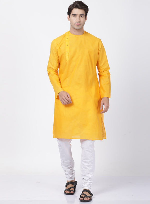 Men's Yellow Cotton Blend Kurta and Pyjama Set - Vastramay