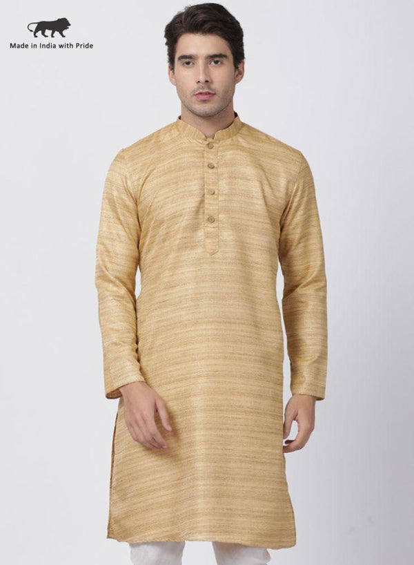 Jashvi Men's Beige Cotton Silk Blend Kurta