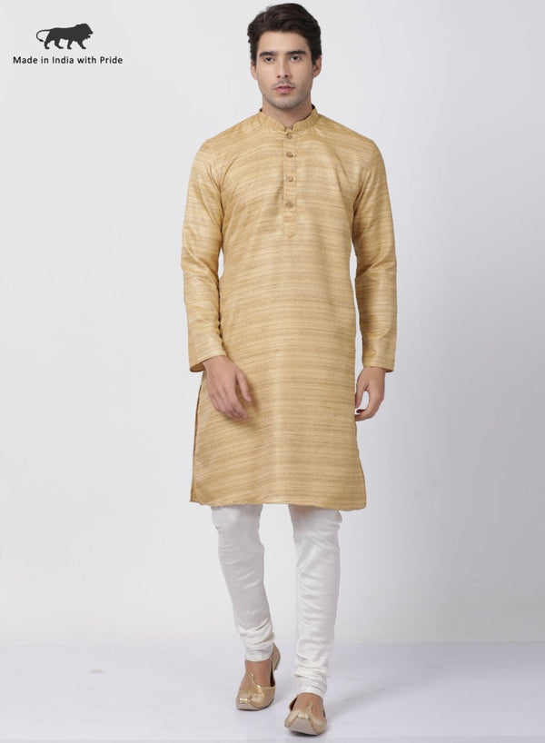 Jashvi Men's Beige Cotton Silk Blend Kurta and Pyjama Set