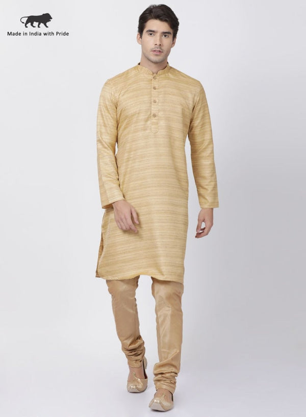 Jashvi Men's Beige Cotton Silk Blend Kurta and Pyjama Set