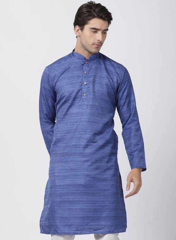 Jashvi Men's Blue Cotton Silk Blend Kurta