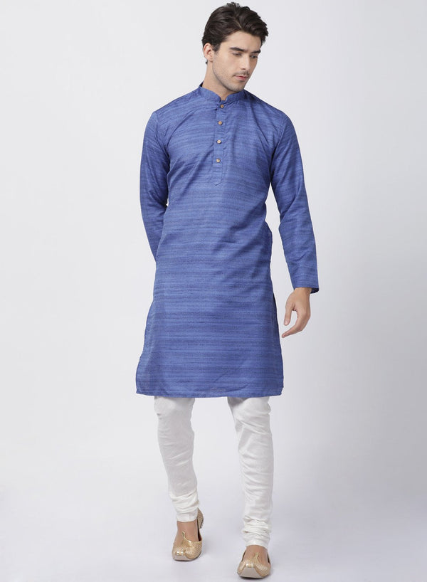 Jashvi Men's Blue Cotton Silk Blend Kurta and Pyjama Set