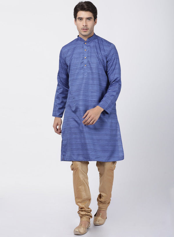 Jashvi Men's Blue Cotton Silk Blend Kurta and Pyjama Set