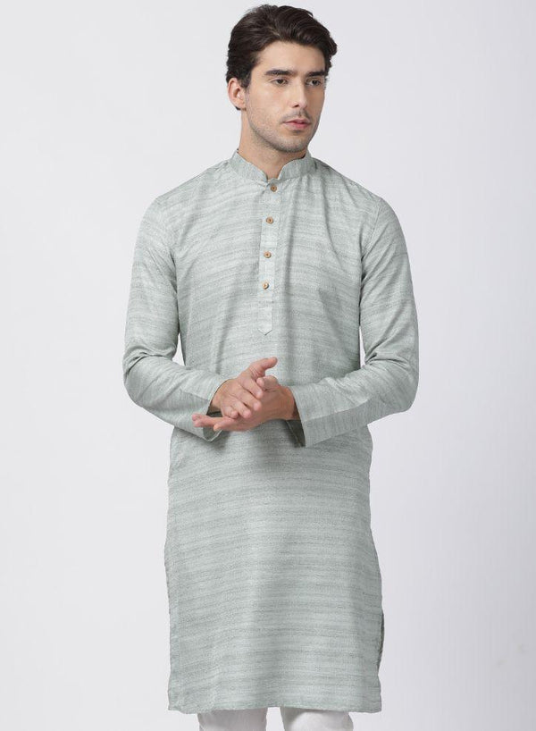 Men's Light Green Cotton Silk Blend Kurta - Vastramay