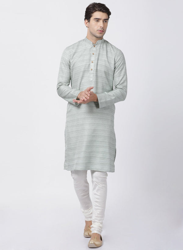 Men's Light Green Cotton Silk Blend Kurta and Pyjama Set - Vastramay