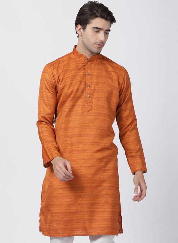 Men's Brown Cotton Silk Blend Kurta - Vastramay