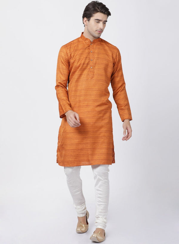 Men's Brown Cotton Silk Blend Kurta and Pyjama Set - Vastramay