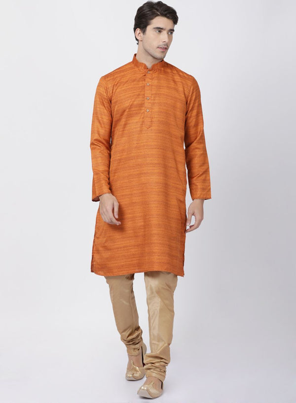 Men's Brown Cotton Silk Blend Kurta and Pyjama Set - Vastramay