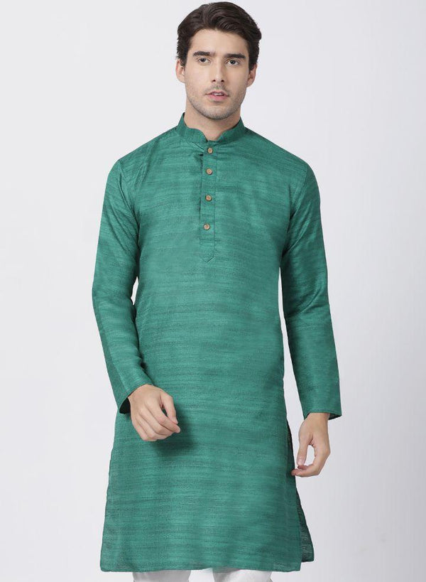 Jashvi Men's Green Cotton Silk Blend Kurta