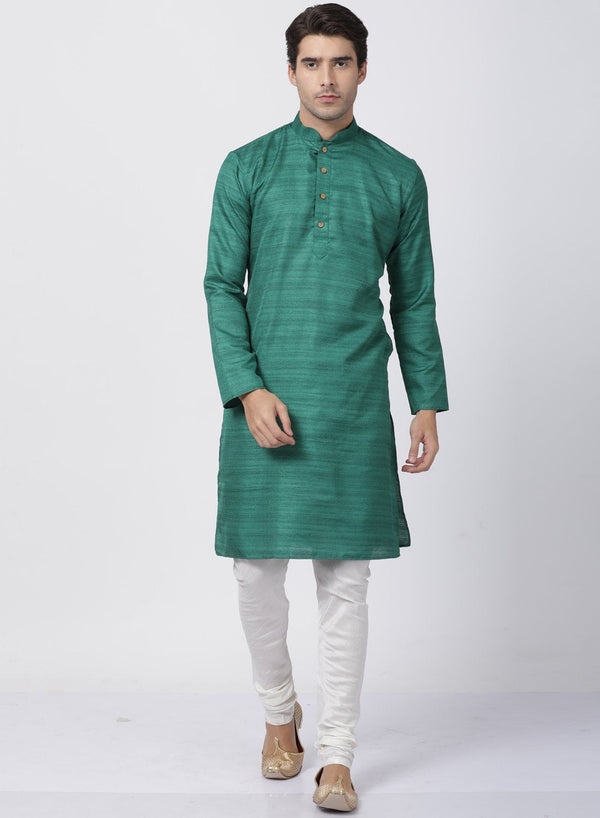 Jashvi Men's Green Cotton Silk Blend Kurta and Pyjama Set