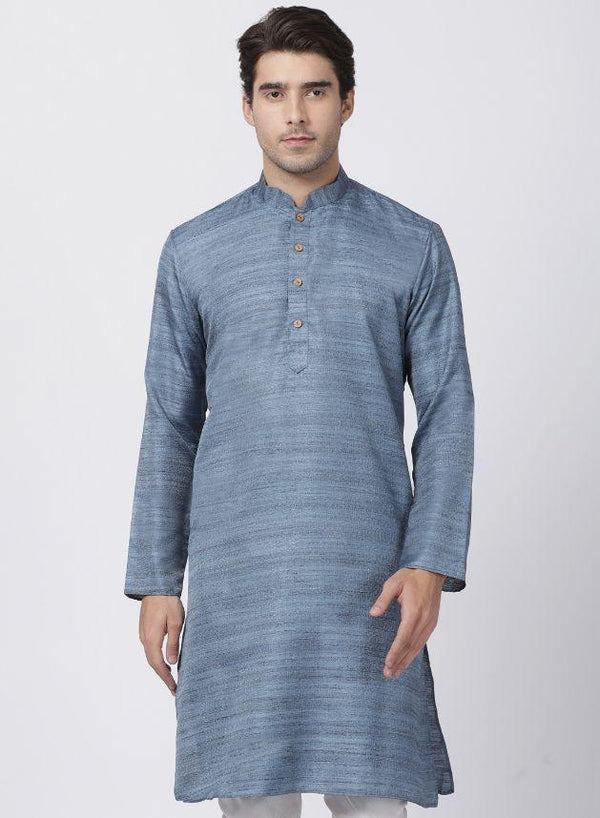 Men's Grey Cotton Silk Blend Kurta - Vastramay