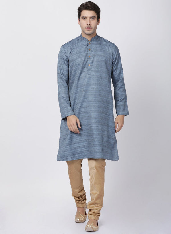 Jashvi Men's Grey Cotton Silk Blend Kurta and Pyjama Set