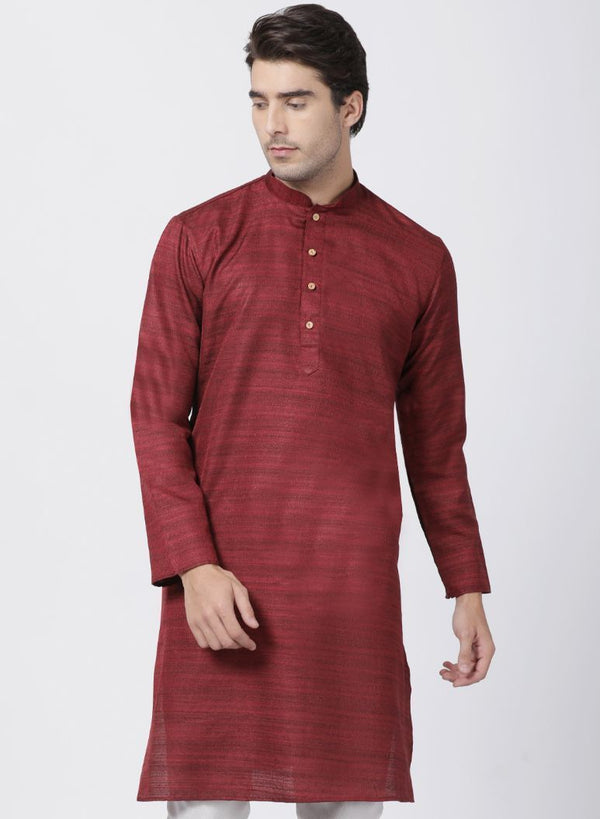 Jashvi Men's Maroon Cotton Silk Blend Kurta