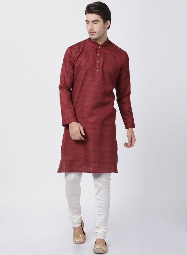 Men's Maroon Cotton Silk Blend Kurta and Pyjama Set - Vastramay