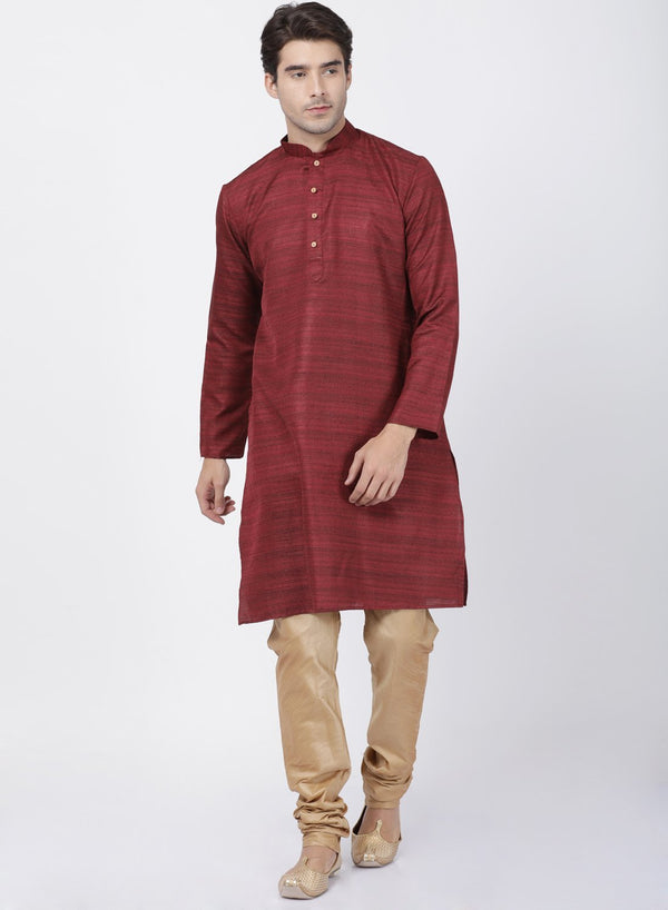 Jashvi Men's Maroon Cotton Silk Blend Kurta and Pyjama Set