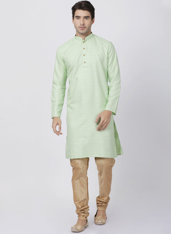 Men's Light Green Cotton Silk Blend Kurta and Pyjama Set - Vastramay