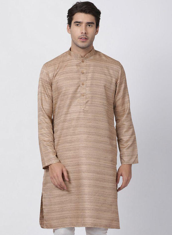 Men's Gold Cotton Silk Blend Kurta - Vastramay