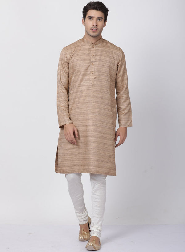 Jashvi Men's Gold Cotton Silk Blend Kurta and Pyjama Set