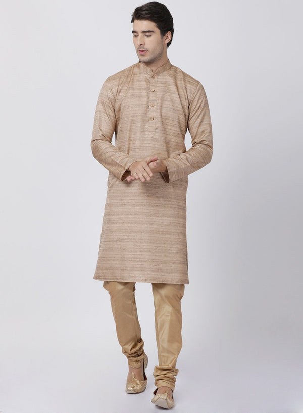 Jashvi Men's Gold Cotton Silk Blend Kurta and Pyjama Set