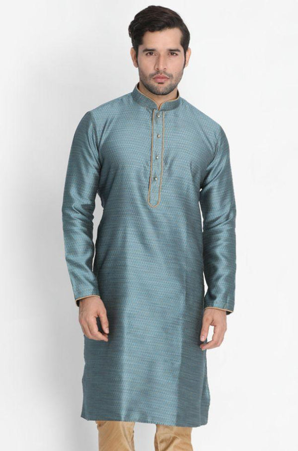 Men's Light Blue Cotton Silk Blend Kurta - Vastramay