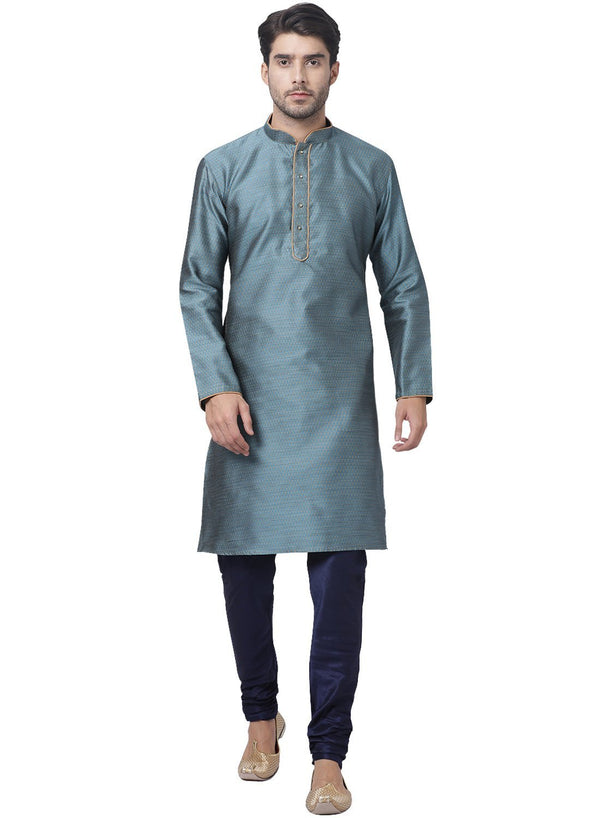 Men's Light Blue Cotton Silk Blend Kurta and Pyjama Set - Vastramay