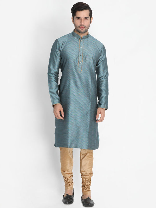 Men's Light Blue Cotton Silk Blend Kurta and Pyjama Set - Vastramay